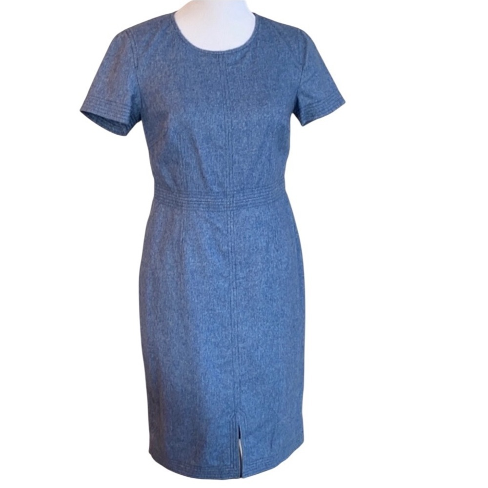 Banana Republic Wool Blend Sheath Dress Size 14 Blue Office Career Short Sleeve